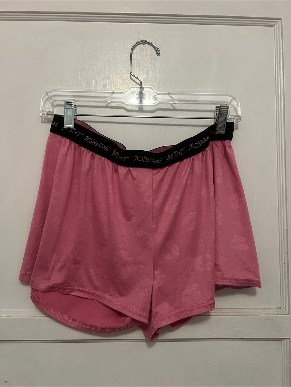 Betsey Johnson Pink Sleep Shorts with Black Logo Waistband